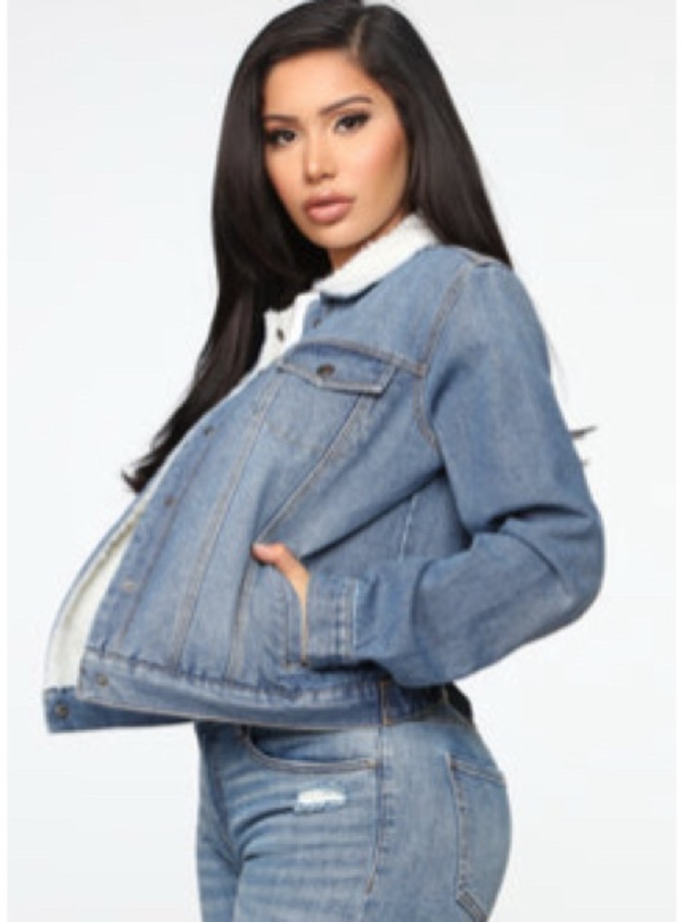 Fashion nova Blue Sherpa-Lined Denim Jacket